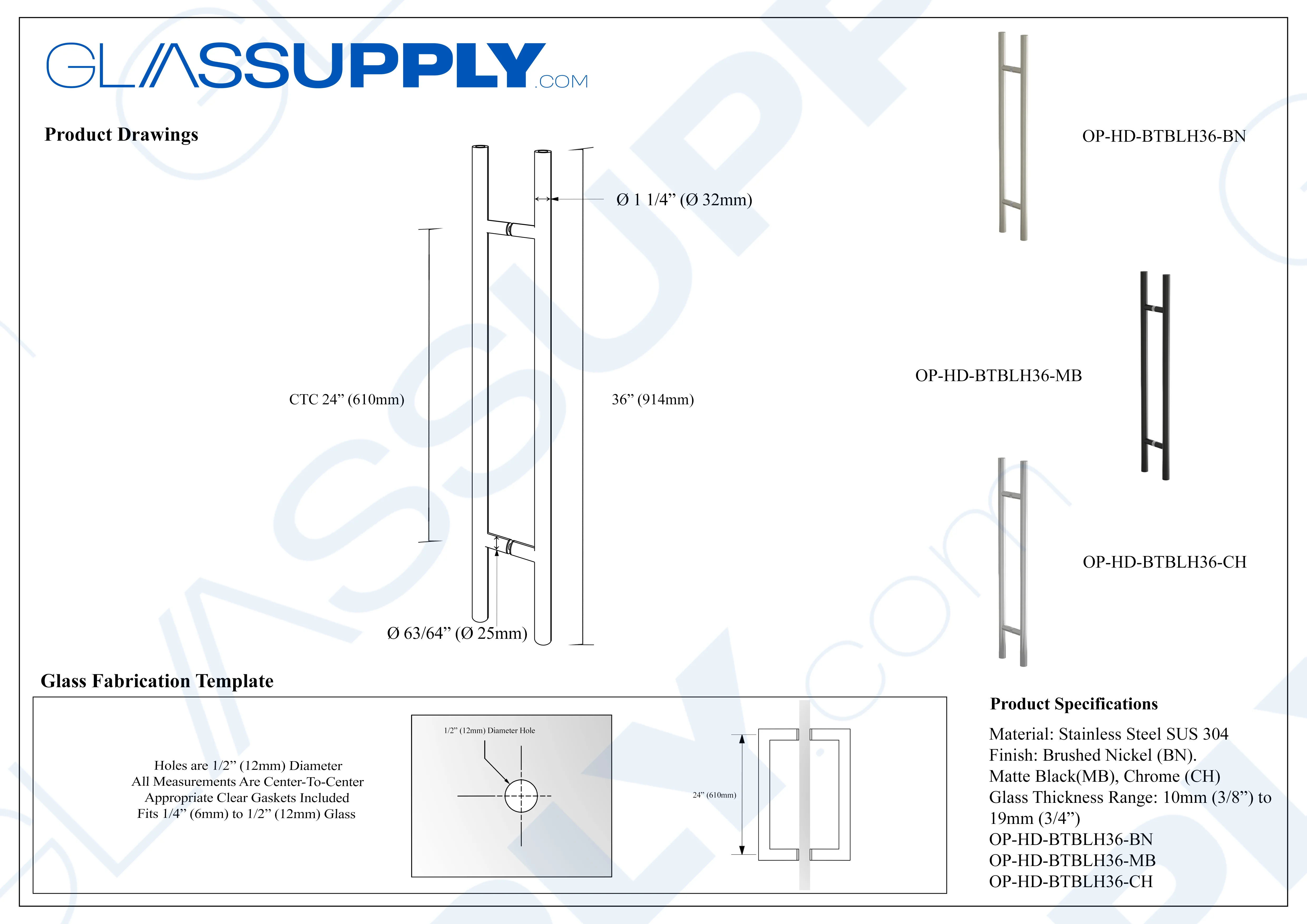 36" Back-to-Back Ladder Handle- 1 1/4" (32mm) Diameter